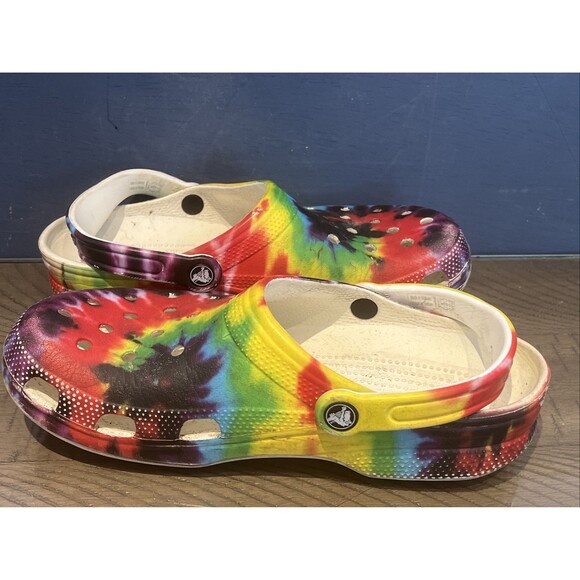 CROCS Classic Unisex Tie Dye Rainbow Clogs PRIDE Graphic Sandals Mens 9 Wmns 11 - Picture 5 of 8